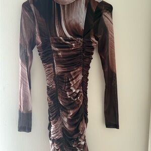 Elegant Brown Ruched Dress